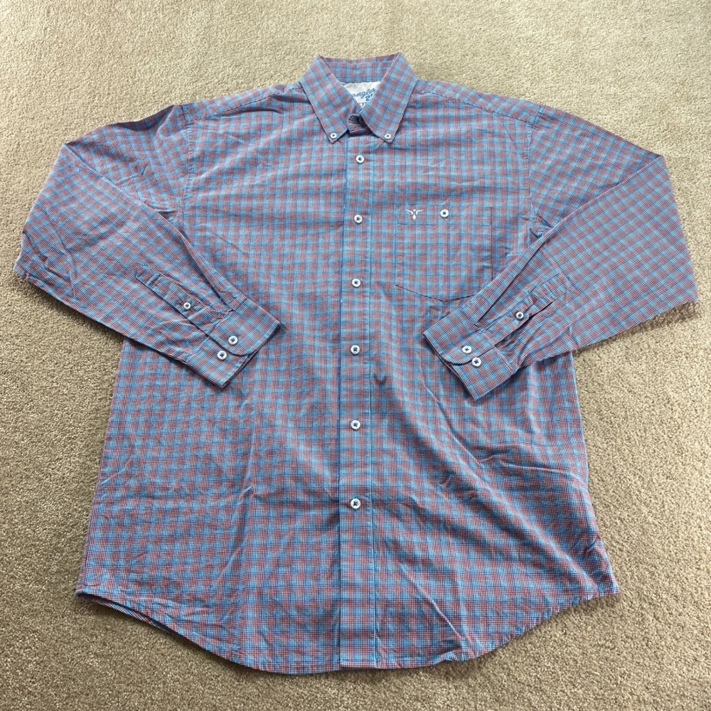 Wrangler 20X Competition Shirt Mens Large Blue Red Plaid Advanced Comfort